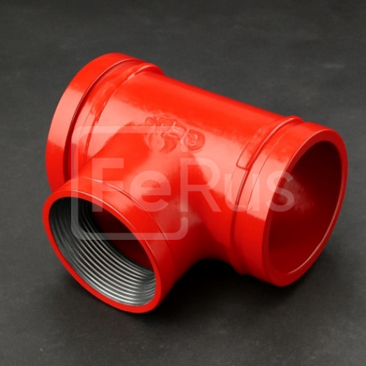 Переходной тройник под резьбу грувлок ковкий чугун ДУ 100x80 (ДН 108x89) 4x3